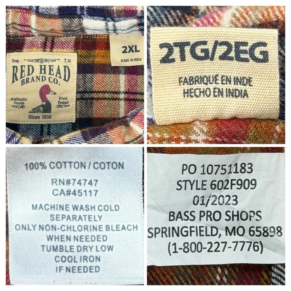 Red Head‎ Brand Co Men's 2XL Flannel Shirt Plaid Long Sleeve Button Up Shirt